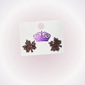 Autumn Brown Glitter Leaf Stud Earrings | Sz OS, NWOT